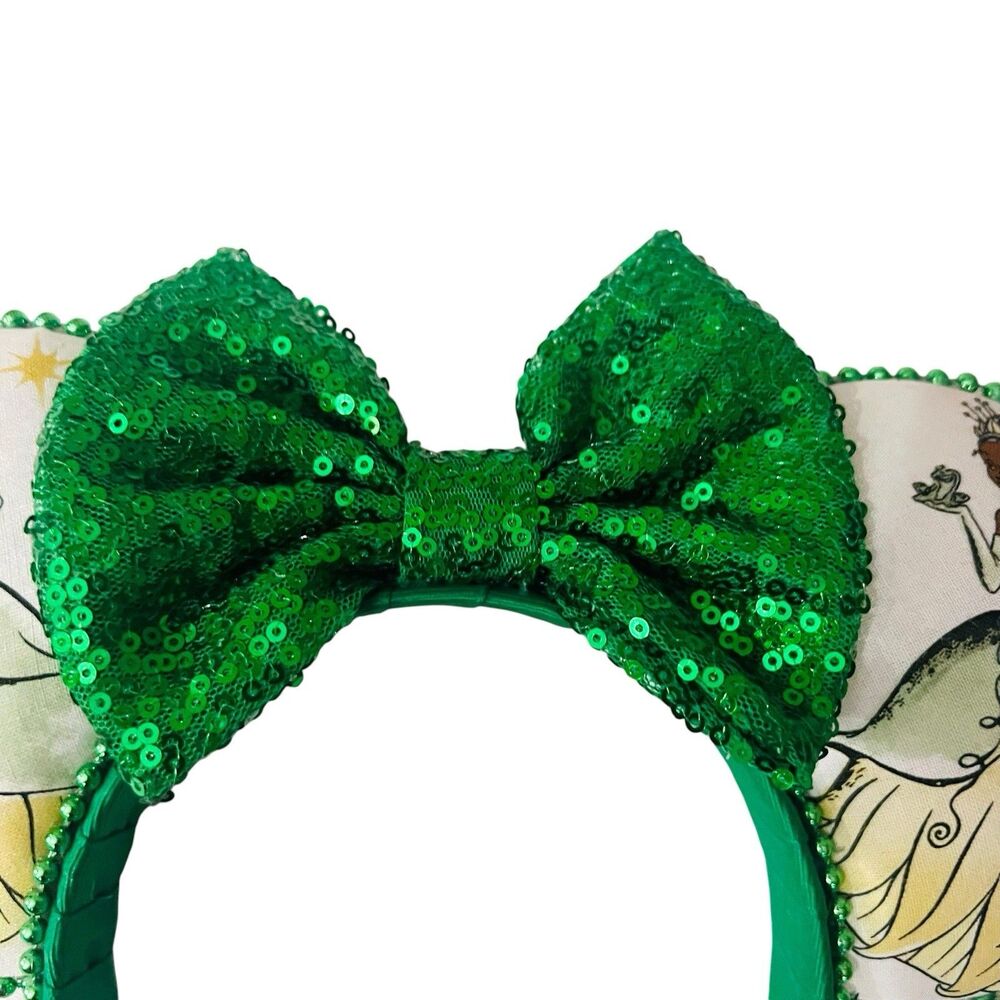 Inspired Tiana Princess & the Frog Minnie Mouse Ears Green Sequin Headband - Picture 2 of 4